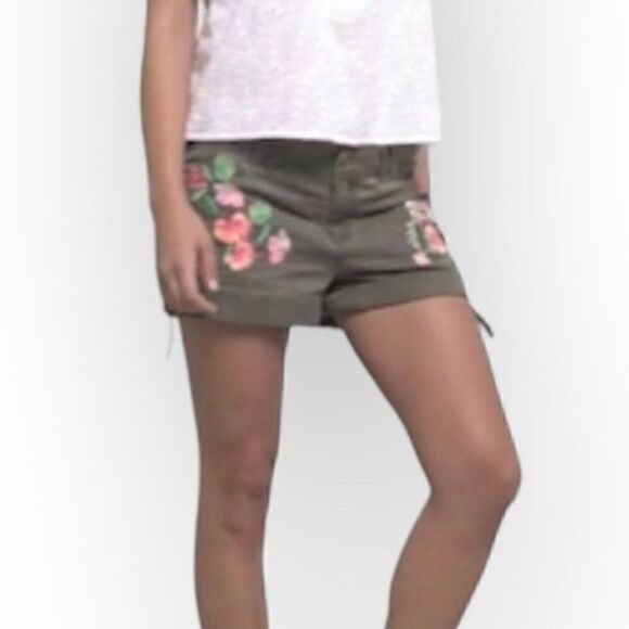SUPERDRY TENCEL ROOKIE SHORT SHORTS EMBROIDERED FLOWERS ARMY GREEN - Picture 6 of 13